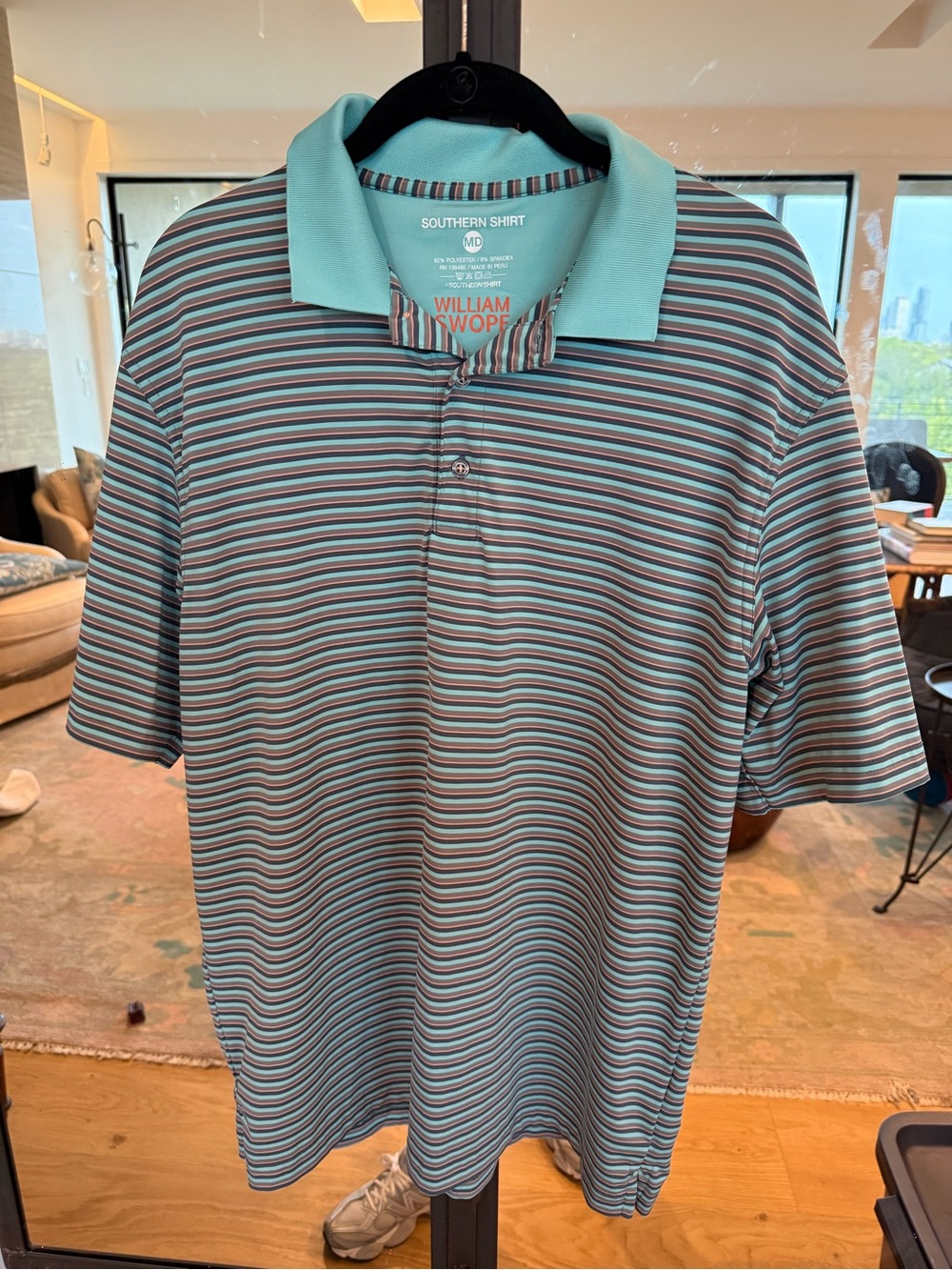 Men's Aqua Striped Polo Shirt